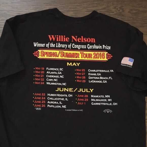 Black Willie Nelson Spring/Summer 2016 Summer Tour concert T shirt printed in TX - Picture 3 of 3